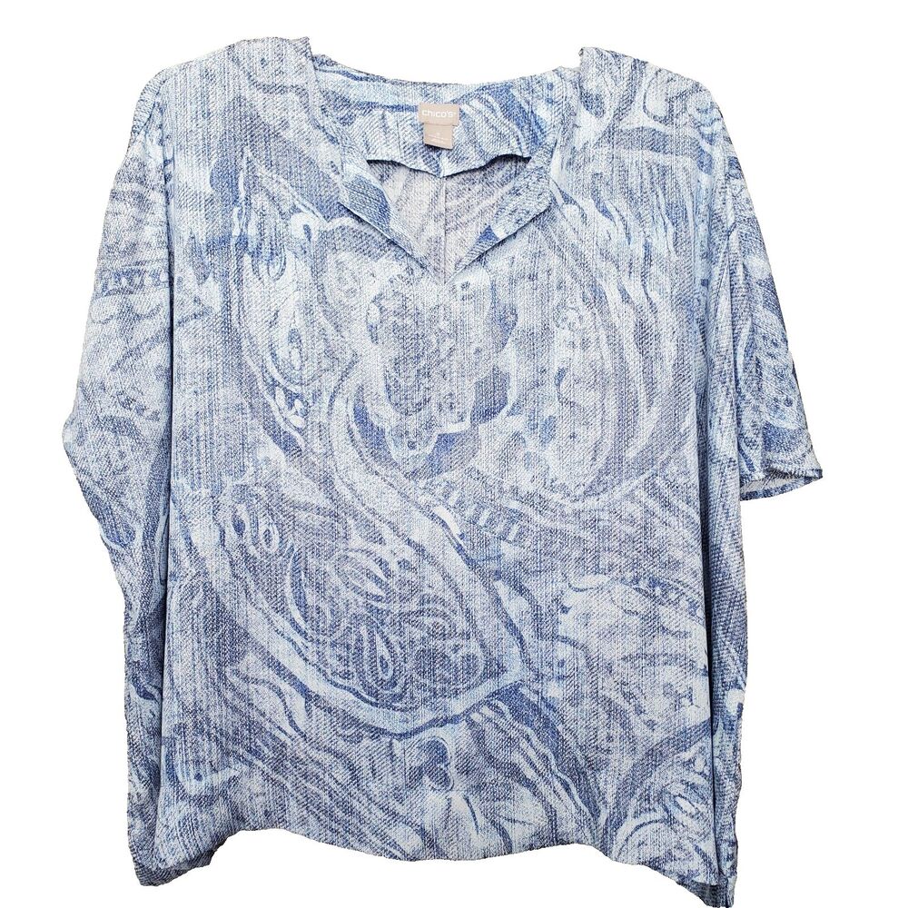 Chico's Printed Split Neck Dolman Sleeve Oversized Lightweight Blouse Size 3(XL)